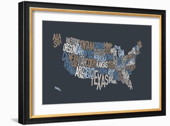 United States Text Map-Michael Tompsett-Framed Art Print