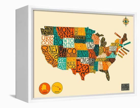 United States Typographic Map-Blue Jazzberry-Framed Stretched Canvas