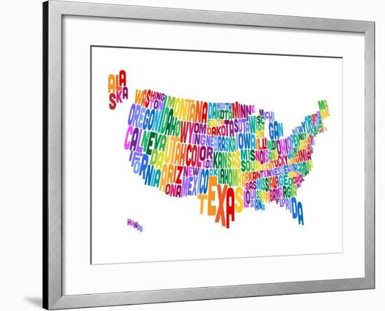 United States Typography Text Map-Michael Tompsett-Framed Art Print