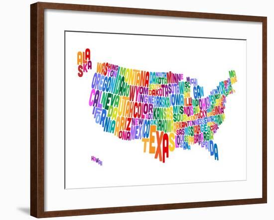 United States Typography Text Map-Michael Tompsett-Framed Art Print