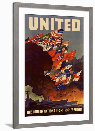 United The United Nations Fight for Freedom WWII War Propaganda-null-Framed Art Print