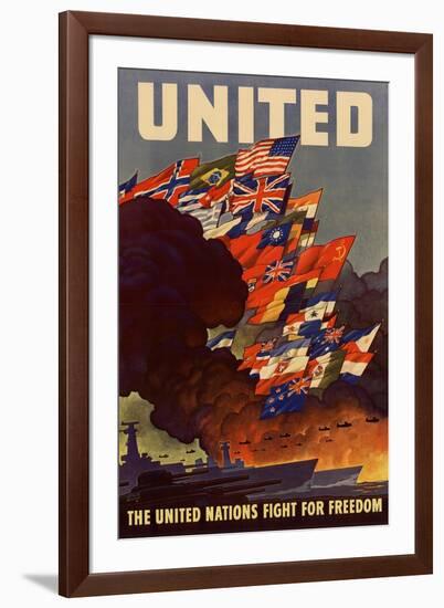 United The United Nations Fight for Freedom WWII War Propaganda-null-Framed Art Print