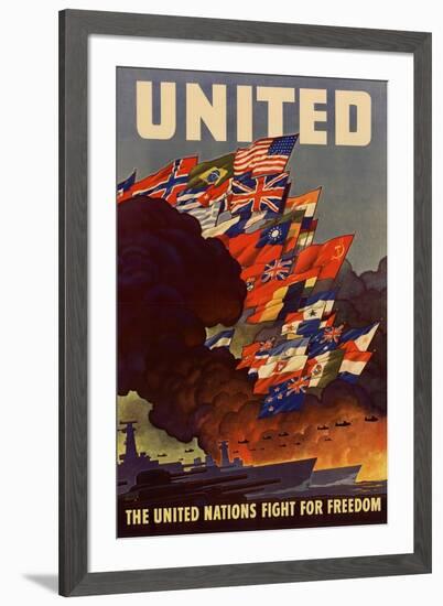 United The United Nations Fight for Freedom WWII War Propaganda-null-Framed Art Print