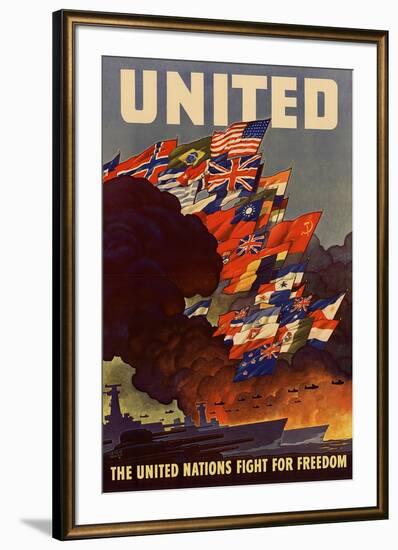 United The United Nations Fight for Freedom WWII War Propaganda-null-Framed Art Print