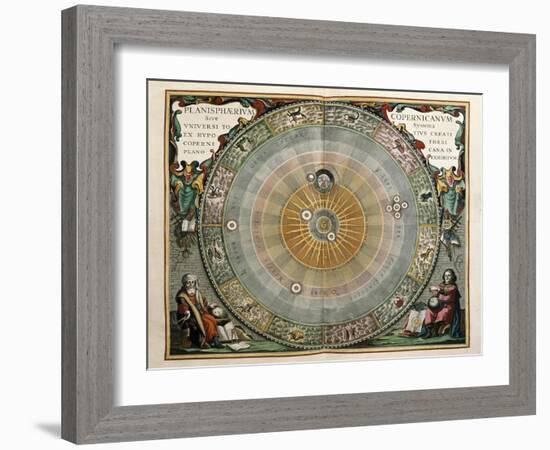 Universe on the Model of Copernicus with Sun in Center-Andreas Cellarius-Framed Art Print