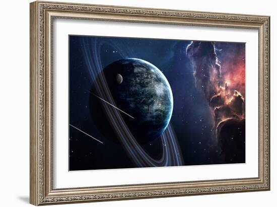 Universe Scene with Planets, Stars and Galaxies in Outer Space Showing the Beauty of Space Explorat-Forplayday-Framed Premium Giclee Print