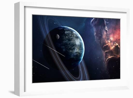 Universe Scene with Planets, Stars and Galaxies in Outer Space Showing the Beauty of Space Explorat-Forplayday-Framed Premium Giclee Print