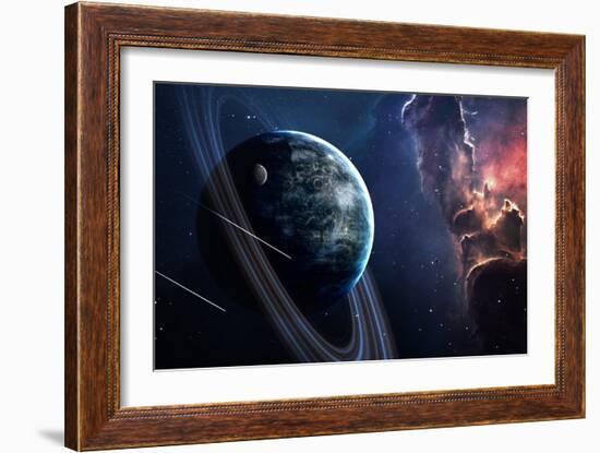 Universe Scene with Planets, Stars and Galaxies in Outer Space Showing the Beauty of Space Explorat-Forplayday-Framed Art Print