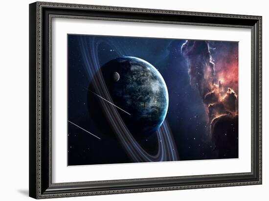 Universe Scene with Planets, Stars and Galaxies in Outer Space Showing the Beauty of Space Explorat-Forplayday-Framed Art Print