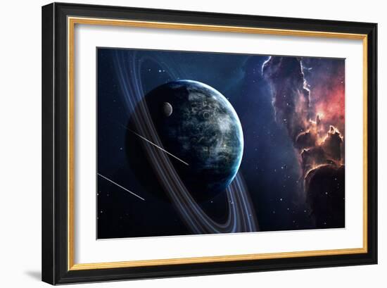 Universe Scene with Planets, Stars and Galaxies in Outer Space Showing the Beauty of Space Explorat-Forplayday-Framed Art Print