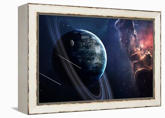 Universe Scene with Planets, Stars and Galaxies in Outer Space Showing the Beauty of Space Explorat-Forplayday-Framed Stretched Canvas