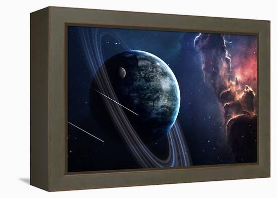 Universe Scene with Planets, Stars and Galaxies in Outer Space Showing the Beauty of Space Explorat-Forplayday-Framed Stretched Canvas