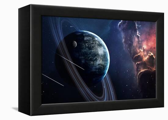 Universe Scene with Planets, Stars and Galaxies in Outer Space Showing the Beauty of Space Explorat-Forplayday-Framed Stretched Canvas