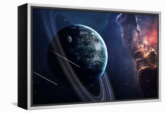 Universe Scene with Planets, Stars and Galaxies in Outer Space Showing the Beauty of Space Explorat-Forplayday-Framed Stretched Canvas