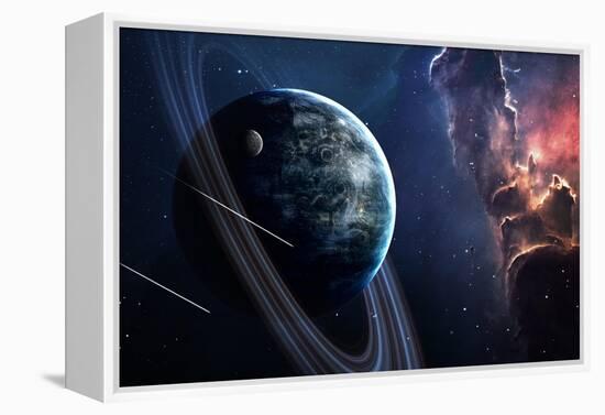 Universe Scene with Planets, Stars and Galaxies in Outer Space Showing the Beauty of Space Explorat-Forplayday-Framed Stretched Canvas