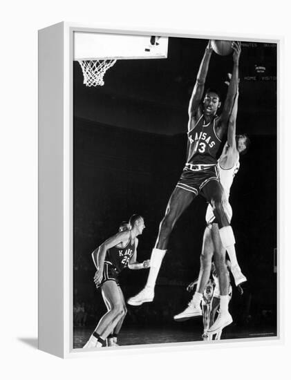 University of Kansas Basketball Star Wilt Chamberlain Playing in a Game-George Silk-Framed Premier Image Canvas