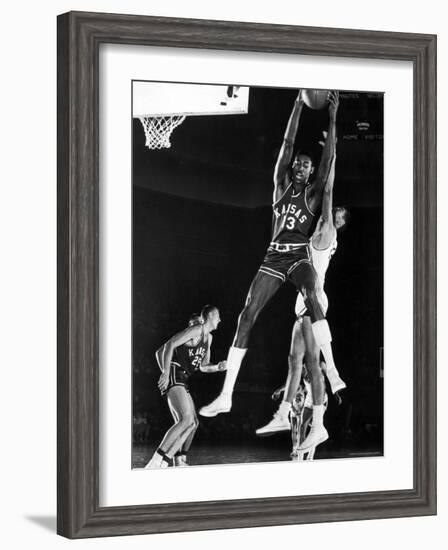 University of Kansas Basketball Star Wilt Chamberlain Playing in a Game-George Silk-Framed Premium Photographic Print