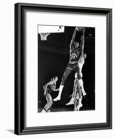 University of Kansas Basketball Star Wilt Chamberlain Playing in a Game-George Silk-Framed Premium Photographic Print