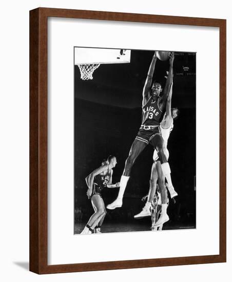 University of Kansas Basketball Star Wilt Chamberlain Playing in a Game-George Silk-Framed Premium Photographic Print