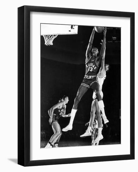 University of Kansas Basketball Star Wilt Chamberlain Playing in a Game-George Silk-Framed Premium Photographic Print