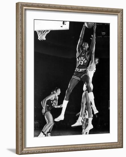 University of Kansas Basketball Star Wilt Chamberlain Playing in a Game-George Silk-Framed Premium Photographic Print