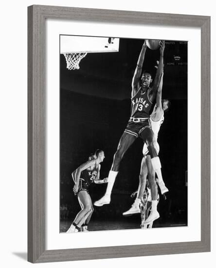 University of Kansas Basketball Star Wilt Chamberlain Playing in a Game-George Silk-Framed Premium Photographic Print