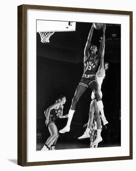 University of Kansas Basketball Star Wilt Chamberlain Playing in a Game-George Silk-Framed Premium Photographic Print