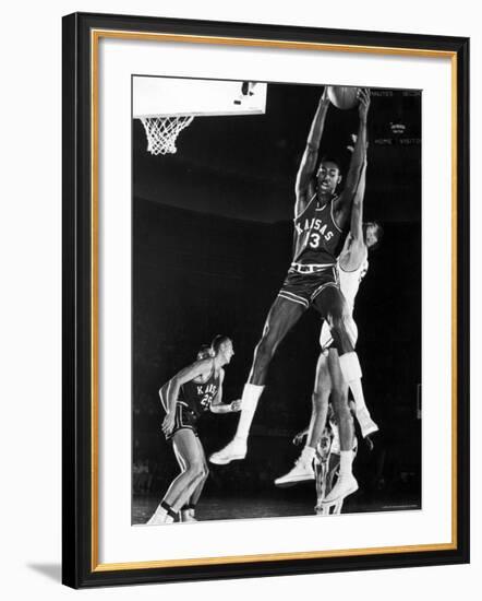 University of Kansas Basketball Star Wilt Chamberlain Playing in a Game-George Silk-Framed Premium Photographic Print