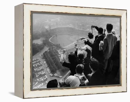 University of Pittsburgh Students Cheering Wildly from Atop Cathedral of Learning, School's Campus-George Silk-Framed Premier Image Canvas