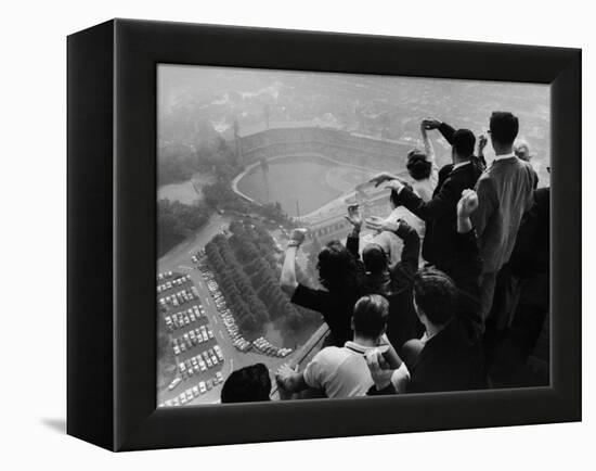 University of Pittsburgh Students Cheering Wildly from Atop Cathedral of Learning, School's Campus-George Silk-Framed Premier Image Canvas
