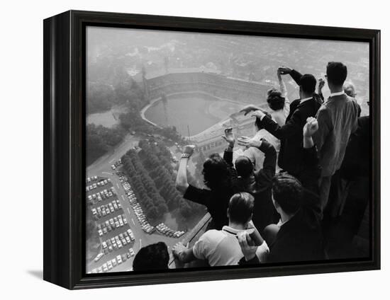 University of Pittsburgh Students Cheering Wildly from Atop Cathedral of Learning, School's Campus-George Silk-Framed Premier Image Canvas