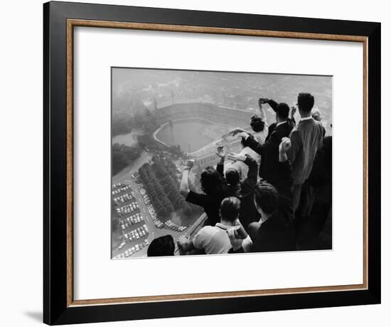 University of Pittsburgh Students Cheering Wildly from Atop Cathedral of Learning, School's Campus-George Silk-Framed Premium Photographic Print