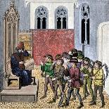 Middle Ages: Peasants Receiving Orders from Lords before Going to Work, 15Th Century. Colourful Eng-Unknown Artist-Giclee Print