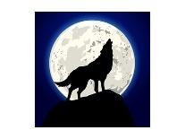 Detailed Illustration of a Howling Wolf in Front of the Moon, Eps 10 Vector-unkreatives-Art Print