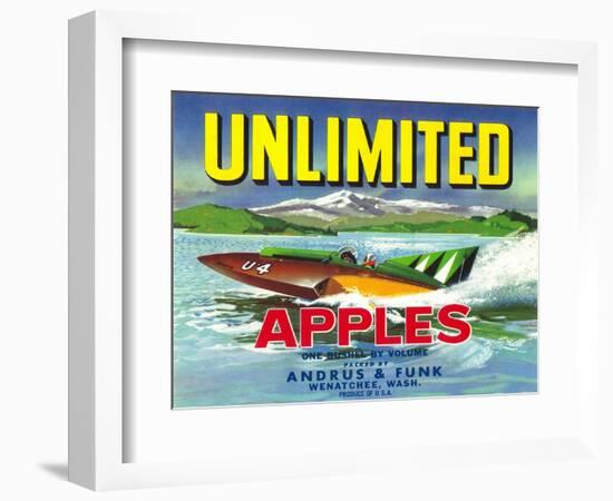 Unlimited Apple Label - Wenatchee, WA-Lantern Press-Framed Art Print