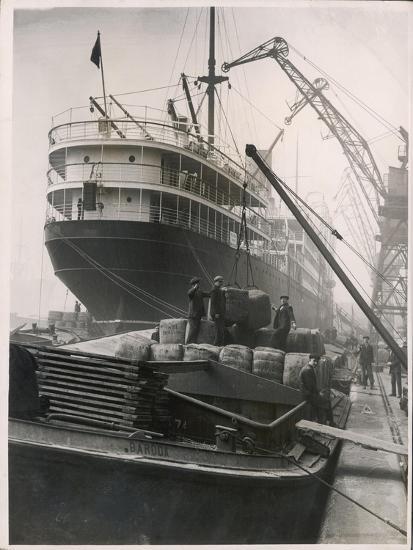 Unloading Bales of Wool at the Royal Albert Dock in the Port of London ...