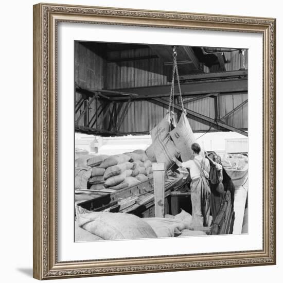 Unloading Cocoa Beans from a Barge-Heinz Zinram-Framed Photographic Print