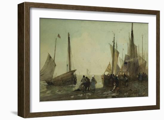 Unloading Fishing Boats on the Quay, Brittany-Hector Caffieri-Framed Giclee Print