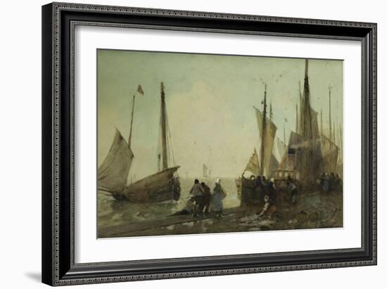 Unloading Fishing Boats on the Quay, Brittany-Hector Caffieri-Framed Giclee Print