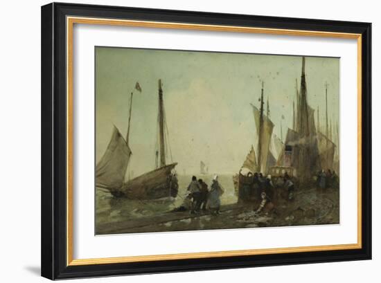 Unloading Fishing Boats on the Quay, Brittany-Hector Caffieri-Framed Giclee Print