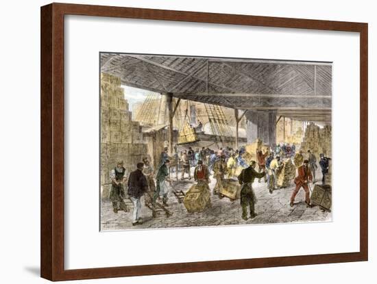 Unloading Tea-Ships in the British East India Company's Docks, London, c.1860-null-Framed Giclee Print