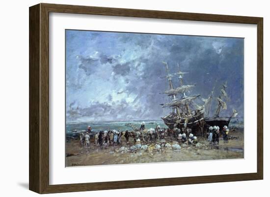 Unloading the Newfoundland Fishing Boat, 1873-Eugène Boudin-Framed Giclee Print