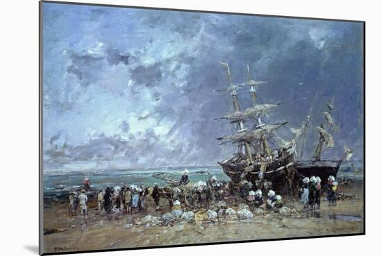 Unloading the Newfoundland Fishing Boat, 1873-Eugène Boudin-Mounted Giclee Print