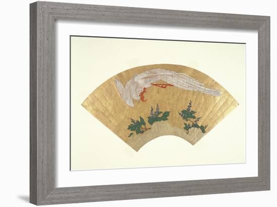 Unmounted Fan: Bird Diving onto Snow-Covered Bamboo, C.1700-60-Japanese School-Framed Giclee Print
