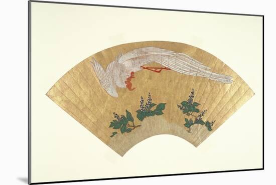 Unmounted Fan: Bird Diving onto Snow-Covered Bamboo, C.1700-60-Japanese School-Mounted Giclee Print