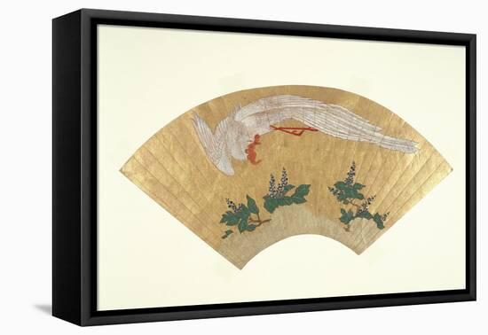 Unmounted Fan: Bird Diving onto Snow-Covered Bamboo, C.1700-60-Japanese School-Framed Premier Image Canvas