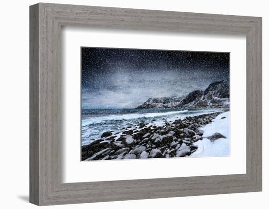 Unstad Beach Under Snow-Philippe Sainte-Laudy-Framed Photographic Print