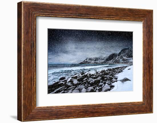 Unstad Beach Under Snow-Philippe Sainte-Laudy-Framed Photographic Print