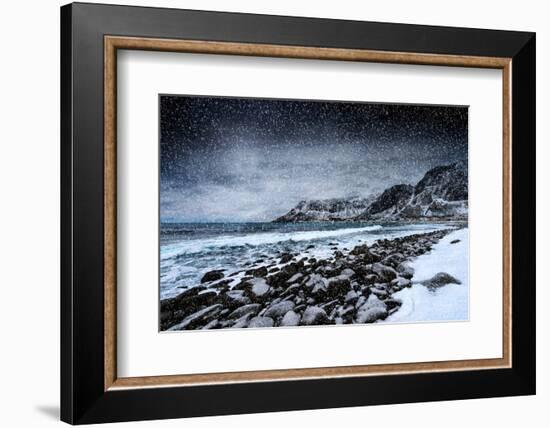 Unstad Beach Under Snow-Philippe Sainte-Laudy-Framed Photographic Print