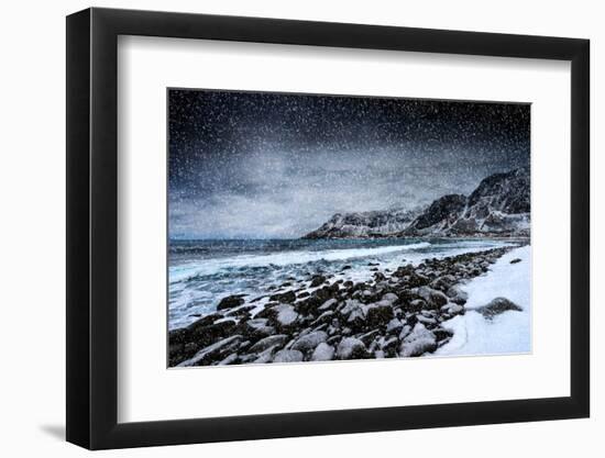 Unstad Beach Under Snow-Philippe Sainte-Laudy-Framed Photographic Print